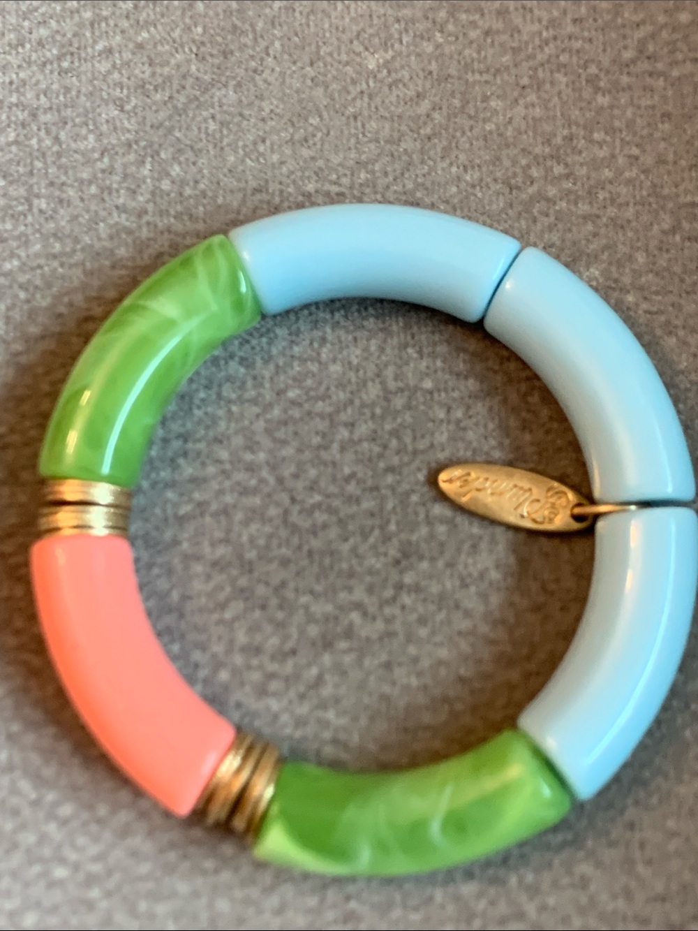 Plunder Pastel Blue & Light Green Colorblock Bangle with Gold Tag